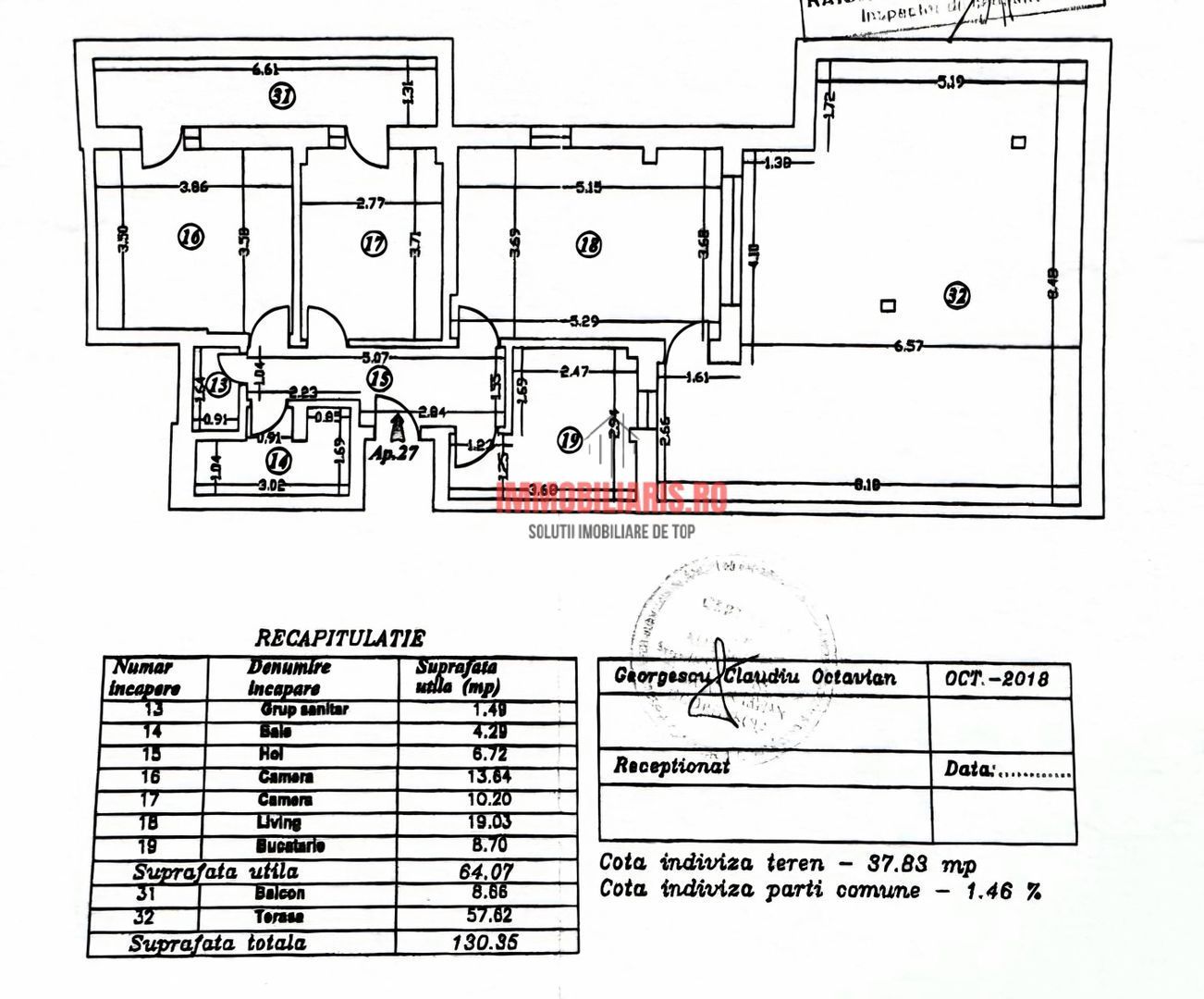 Pallady Metrou 10 min - Terasă 58 mp - Centrală Proprie - Comision 0% - Schiță 19