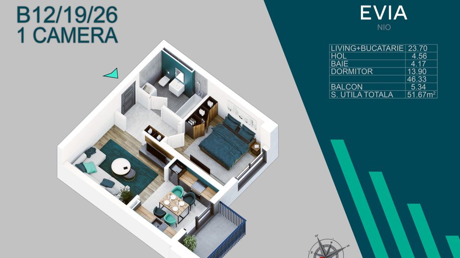 2 camere ideal investitie proiect premium -Titan -Pallady - Schiță 6