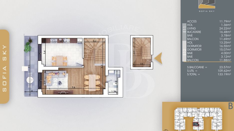 Apartament 3 camere-Duplex Bloc Finalizat Theodor Pallady - Schiță 4
