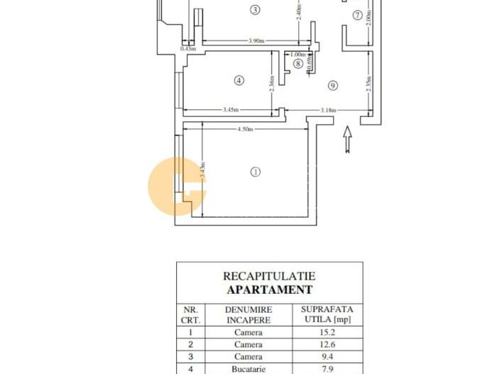 Etaj 2 Moara de Foc- Pacurari Apartament 3 camere decomandat 2 bai - Schiță 7