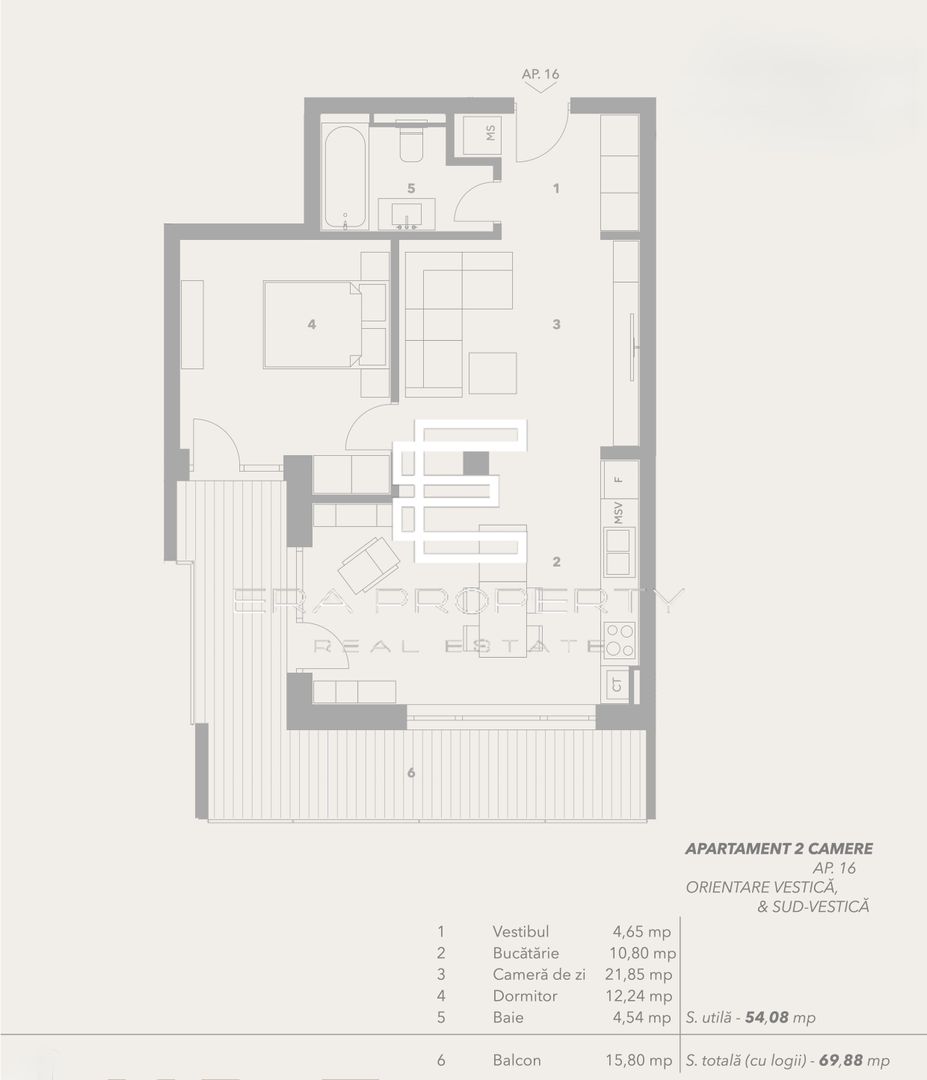 Apartament 2 Camere, Intabulat, balcon 16mp – Zona Turnișor, Sibiu - Schiță 5