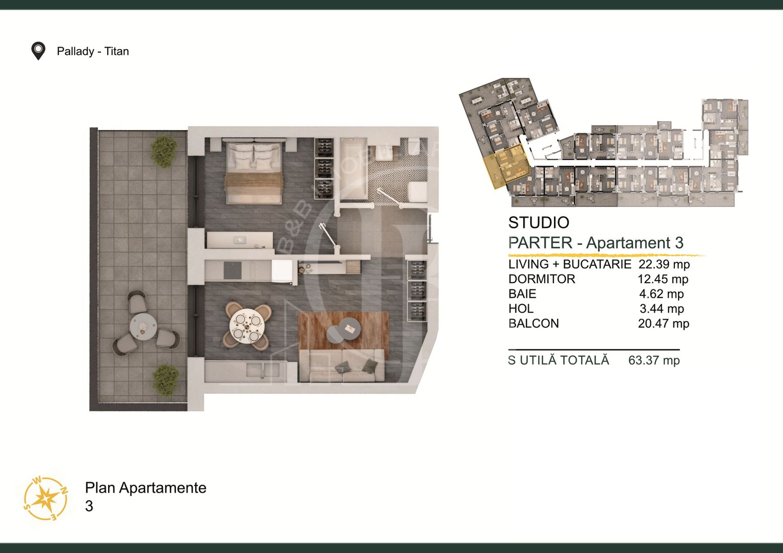 Apartament 2 camere Titan-Pallady Parcare Gratuita - Schiță 2