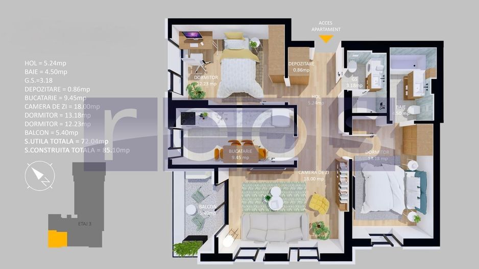 VANZARE APARTAMENT LA CHEIE | 3 CAMERE | 72MP | TERASA | PARCARE - Schiță 11
