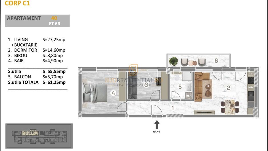 Apartament 3 camere, imobil de locuinte premium, Drumul Binelui - Schiță 7