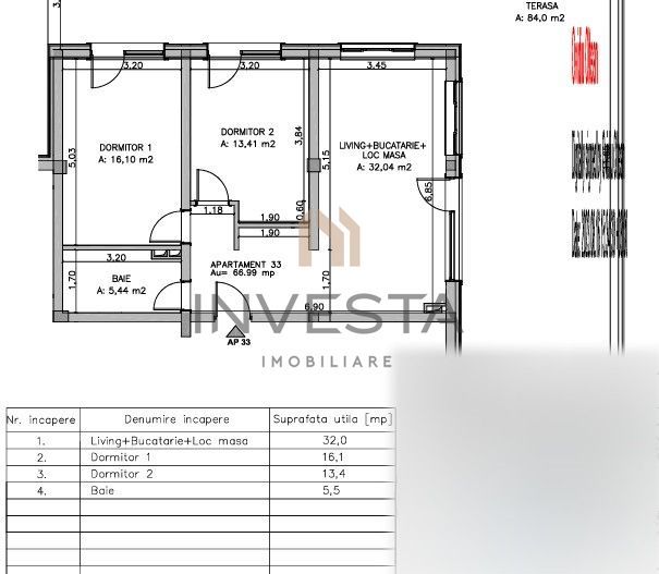 Apartament 3 camere si terasa de 84 mp cu vedere spre padure, Floresti - Schiță 10