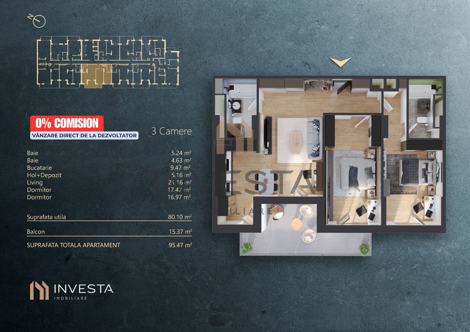 NOU pe Piata - 0% Comision -  Apartament 3 camere - cladire nZEB - Schiță 2