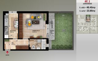 Garsoniera Decomandata,Curte 24 mp,Titan-Nicolae Grigorescu,Metrou - Schiță 2