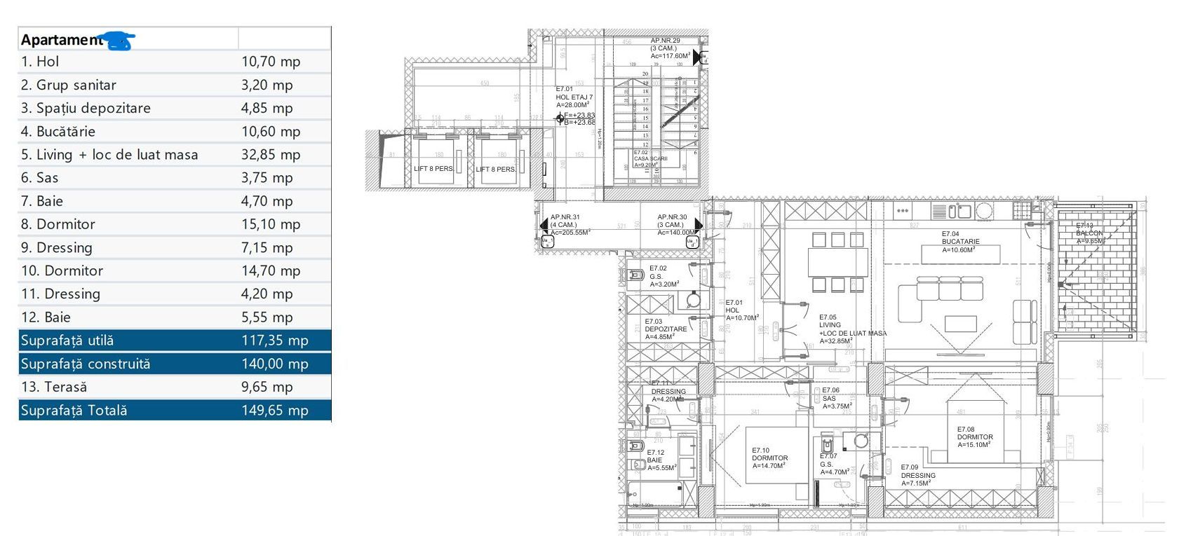 3 camere PREMIUM| 117 MP + 10 MP terasa - Schiță 16