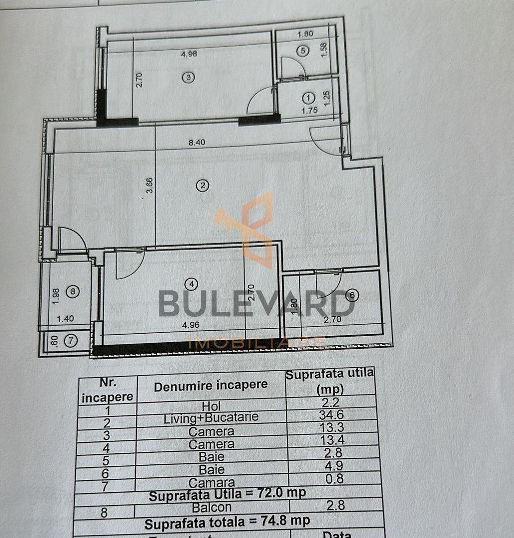 Apartament cu 3 camere, Zona Vivo - Schiță 2