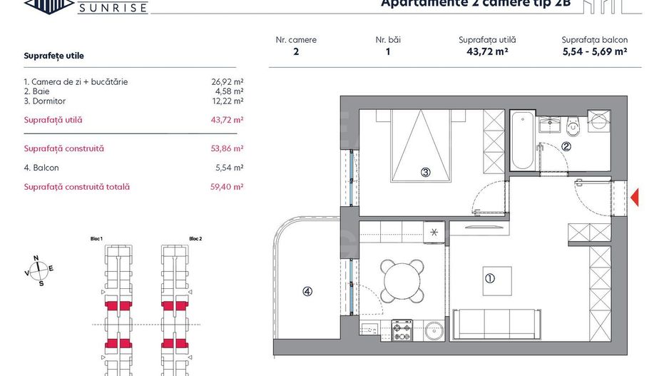 Vânzare, apartament, 2 camere tip 2B, HILS Sunrise, București - Poză 5