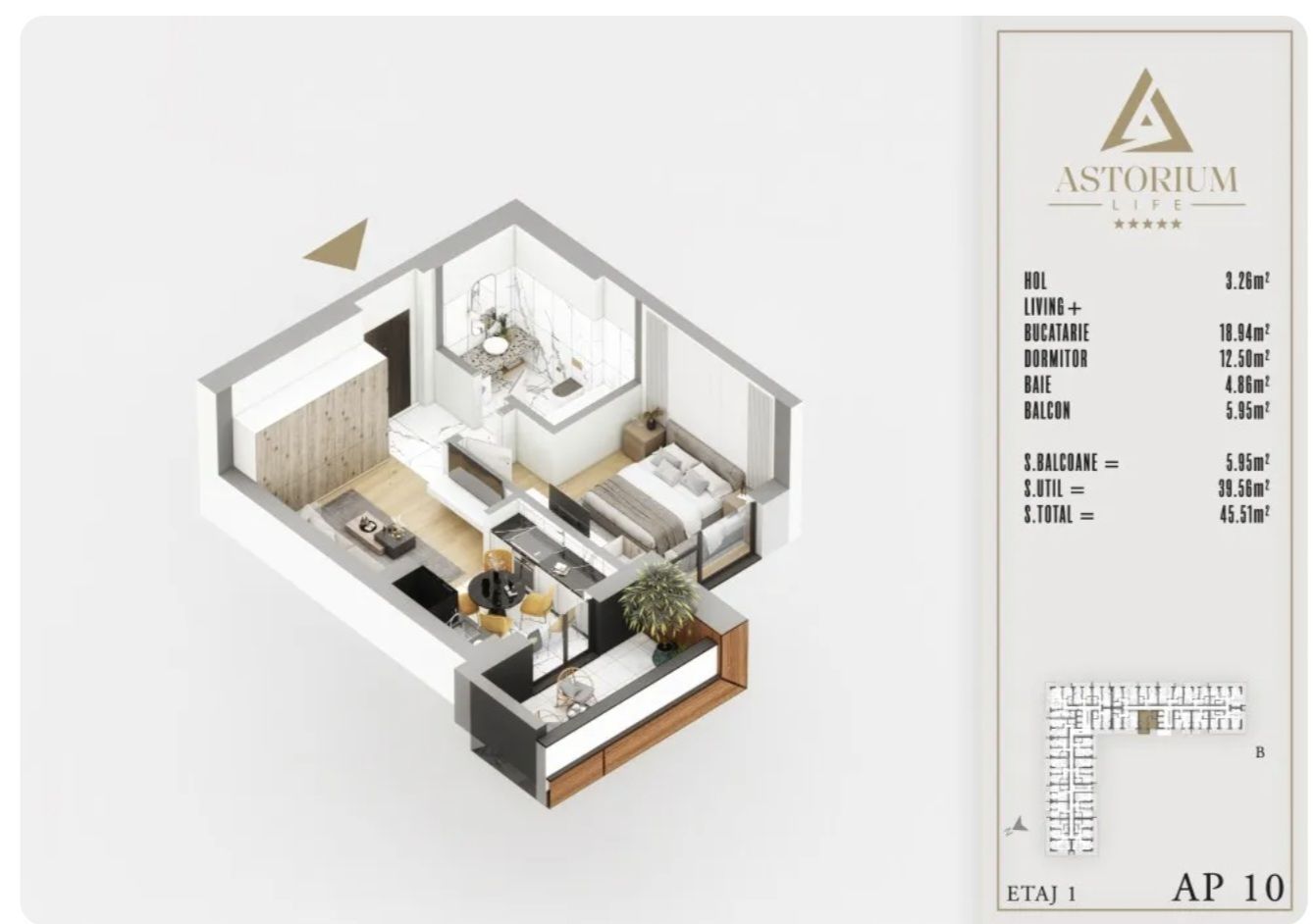 STUDIO- ETAJUL 1,COMPLET MOBILAT/ IDEAL INVESTITIE. ASTORIUM LIFE! - Poză 5