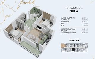 Metrou Berceni Ap 3 Camere 70 mp - Poză 8