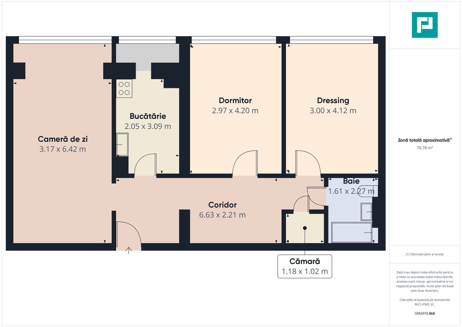 Apartament cu 3 camere, etaj intermediar - Poză 18