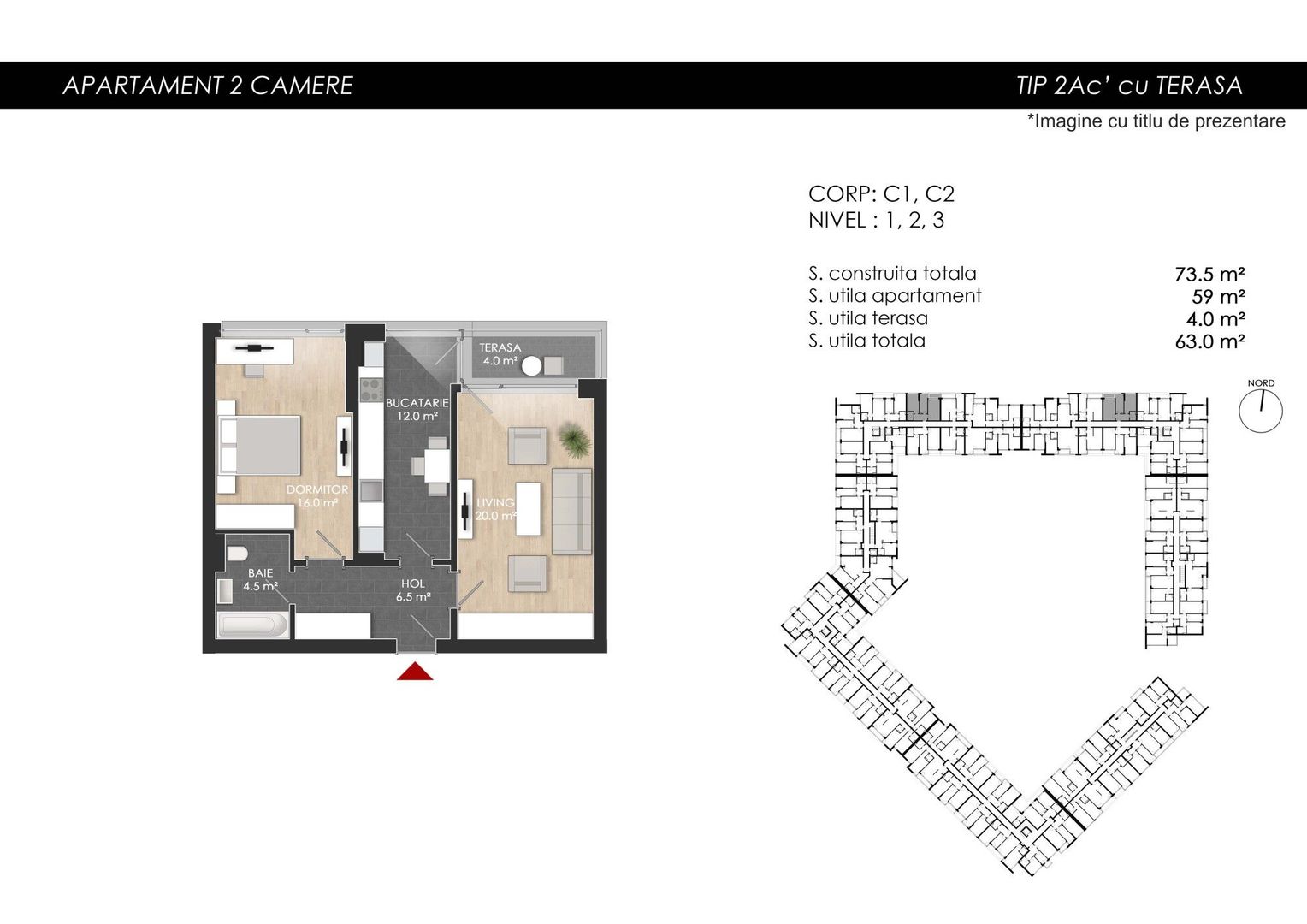 Apartament cu 2 camere, etaj 3/6, orientare Nord - Lac Straulesti - Poză 2