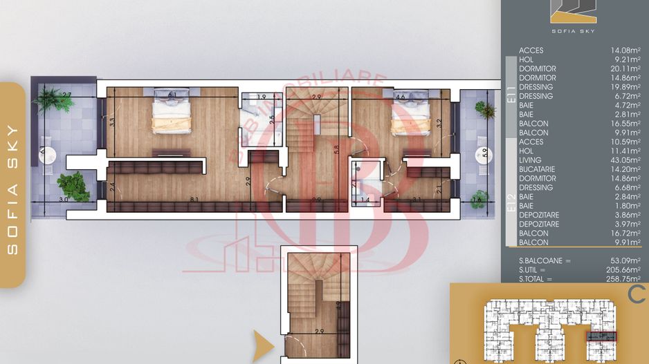 Duplex 4 camere 3 dormitoare cu baie proprie | Bloc Finalizat langa Metrou Teclu - Schiță 3