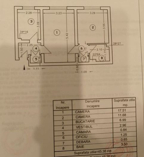 2 camere | 45.38 mp - parter | retras | Pajura - Schiță 8