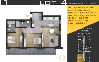 3 camere decomandat Titan Pallady  Metrou Nicolae Teclu - Schiță 12