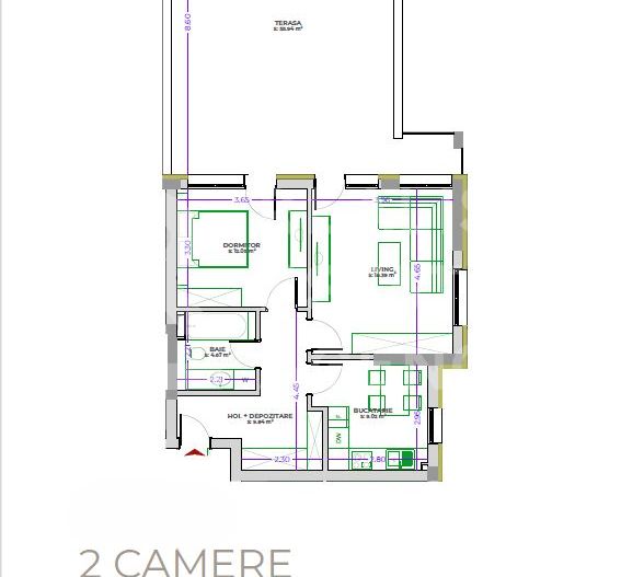 Vânzare, apartament cu 2 Camere +Terasa generoasă, zona Tractorul - Schiță 4