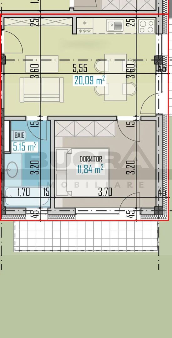 Apartament 2 camere, 40 mp, etaj intermediar, parcare, zona Petrom - Schiță 3