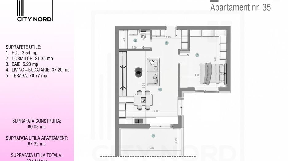 Apartament 35 – 2 camere – 67.3 mp – Terasă – Etaj 3R - Poză 1
