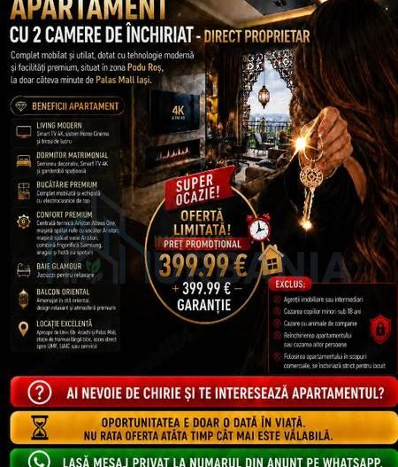 Apartament 2 camere de inchiriat, zona Podu Ros - Palas Mall Iasi - Poză 1