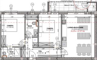 Apartament decomandat cu 3 camere-s.utila 72 mp, 2 bai,2 balcoane - Poză 2