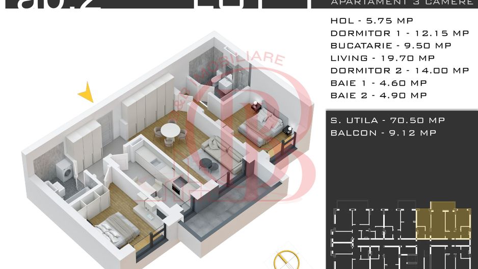Th Pallady- 3 camere-Decomandat-Metrou Teclu-Promo Parcare - Schiță 12