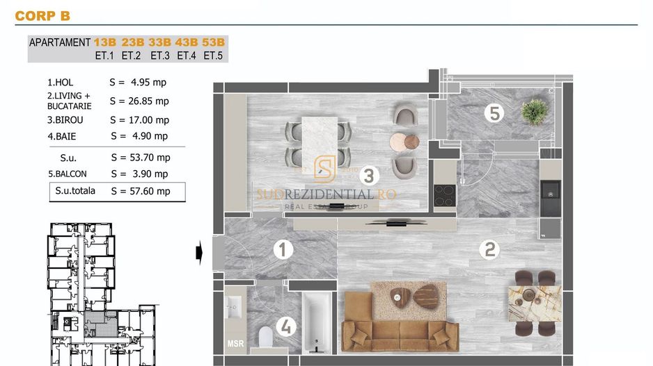 Apartament nou in ansamblu modern - 2 camere, decomandat, Sector 4 - Schiță 10