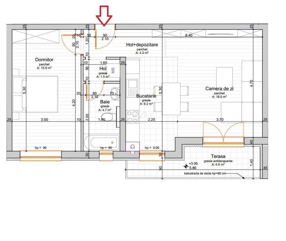 Apartament nou cu 2 camere Decomandat. Clima. Loc de parcare - Schiță 11