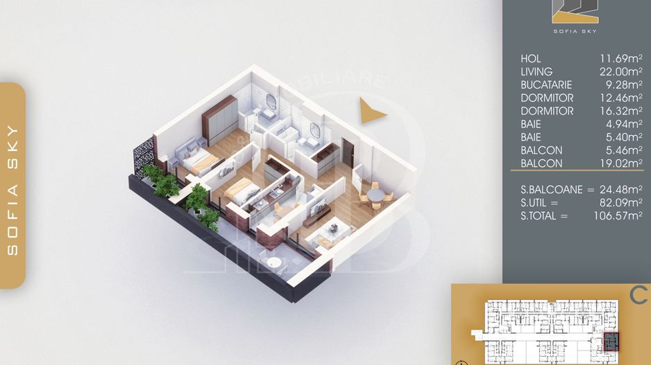 Apartament Finalizat 3 camere Direct Dezvoltator Comision 0 - Schiță 3