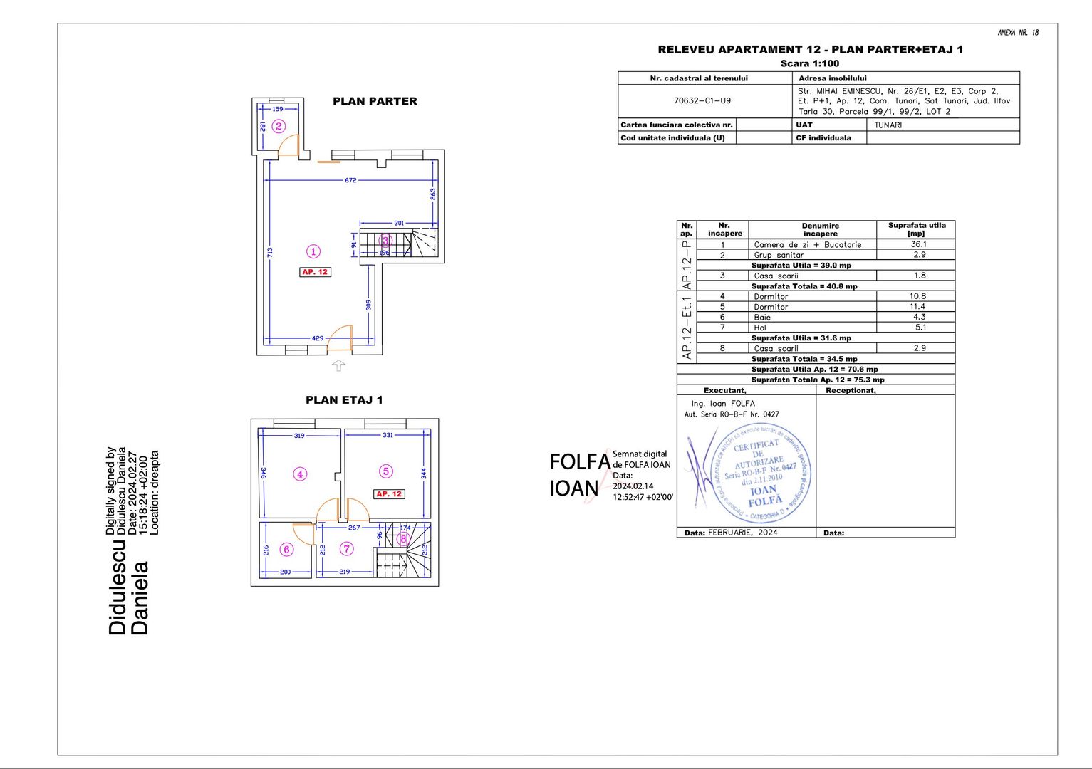 Apartament 12 – 3 camere – 75.3 mp – Parter + Etaj 1 - Poză 1
