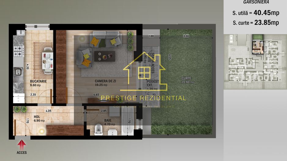 Garsoniera Decomandata,Curte 24 mp,Titan-Nicolae Grigorescu,Metrou - Schiță 2