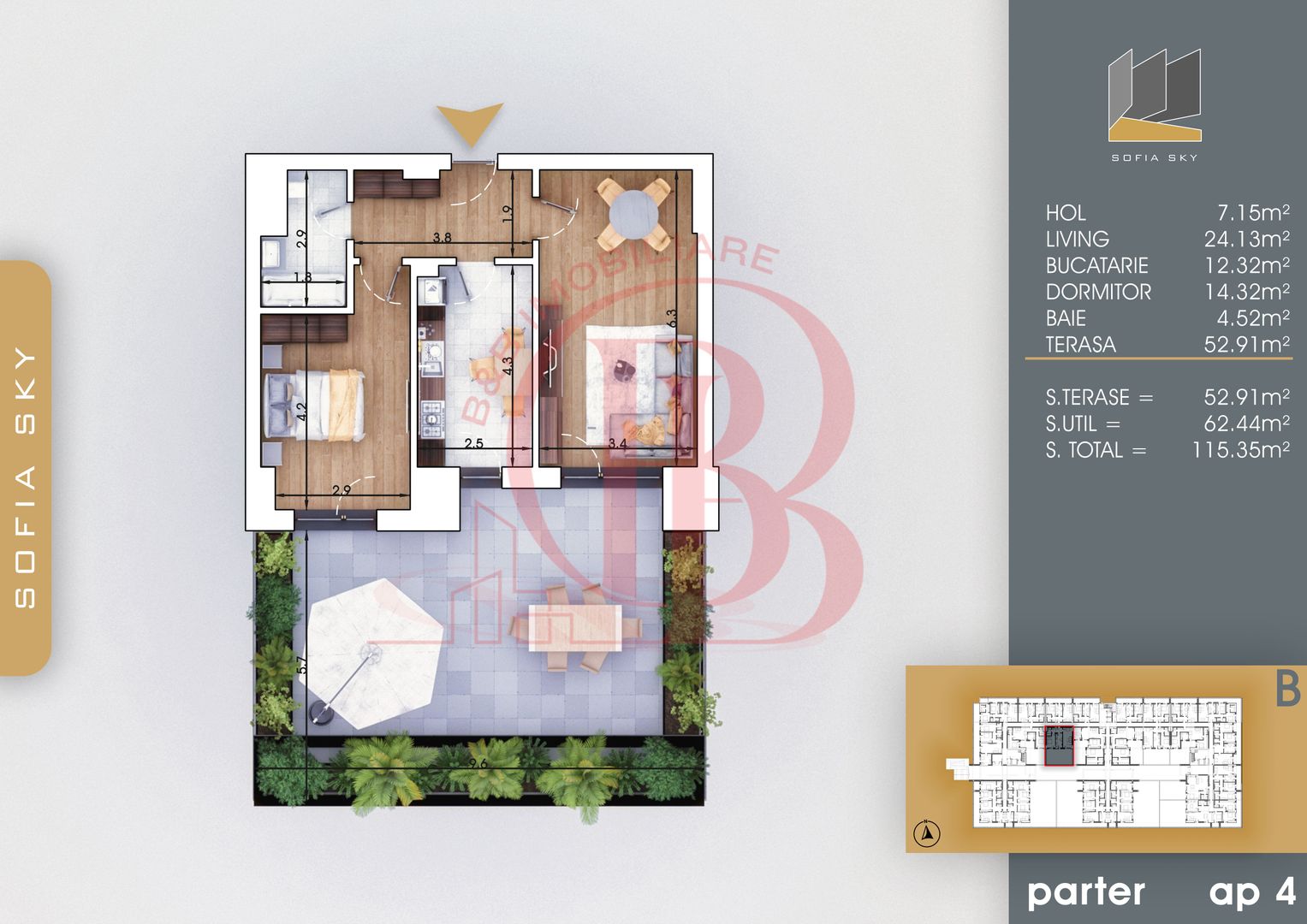 Bloc Finalizat Apartament 2 camere cu Terasa 7min Metrou - Schiță 4