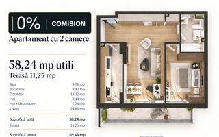 Comision 0% | 2 camere cu terasă 11,25 mp | Bucătărie separată - Poză 1