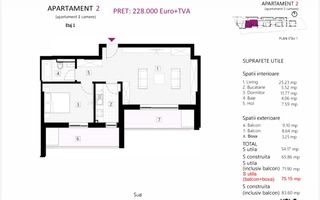 APARTAMENT 2 CAMERE + 2 TERASE | ZONA EMINESCU | DACIA - Schiță 12