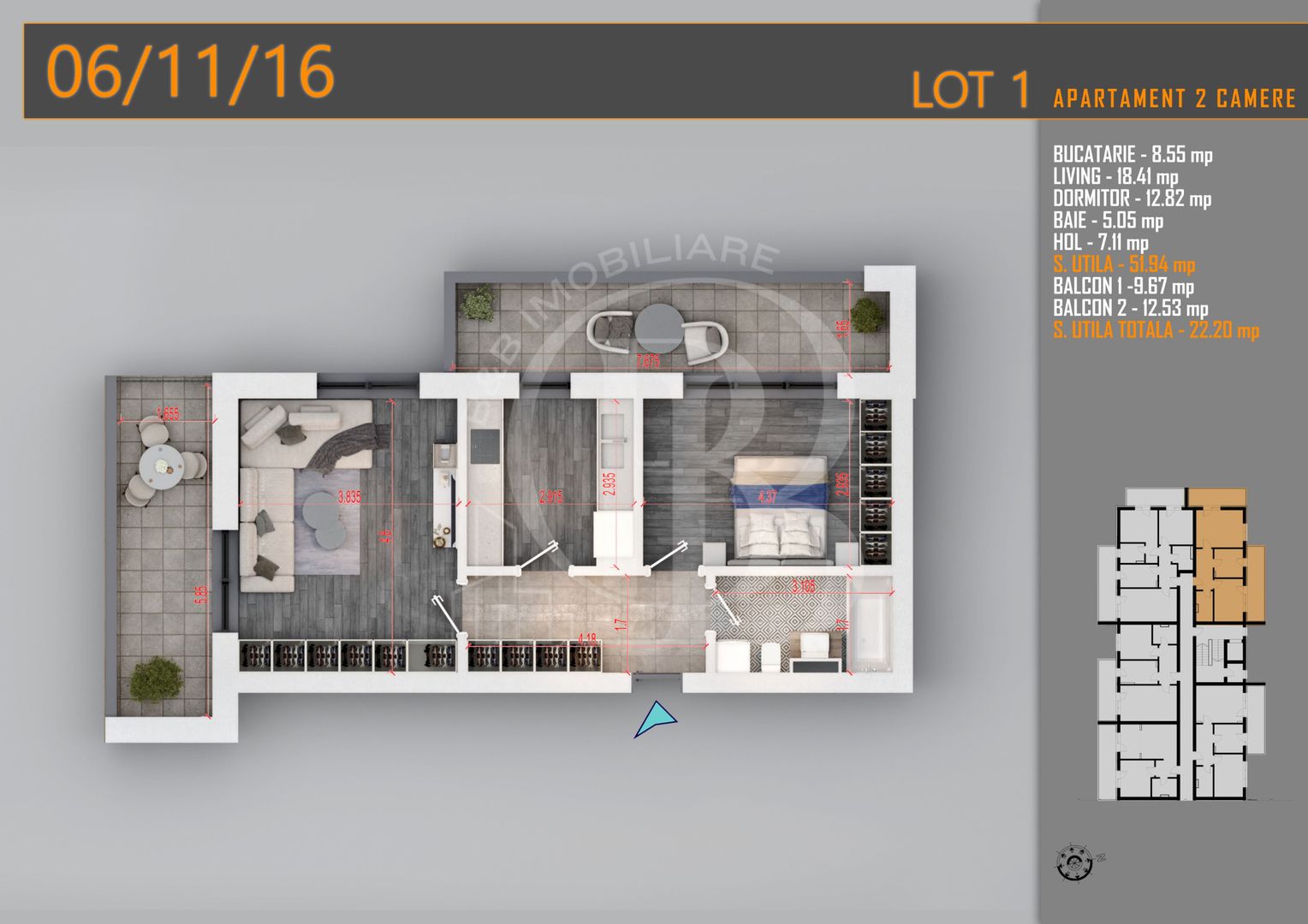 Apartament decomandat 2 camere -Titan Pallady Metrou Teclu - Schiță 1
