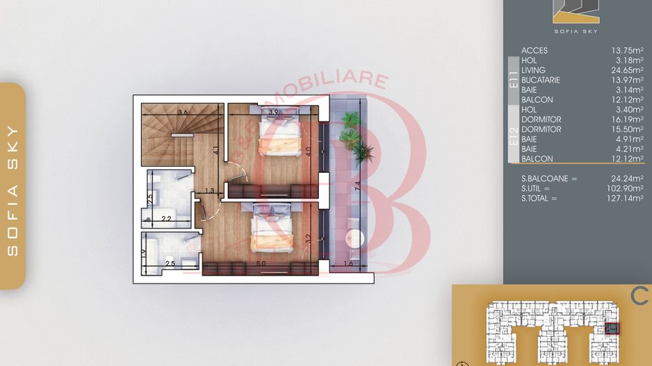 Apartament 3 camere Loc de parcare Bonus | 7min metrou Teclu - Schiță 4