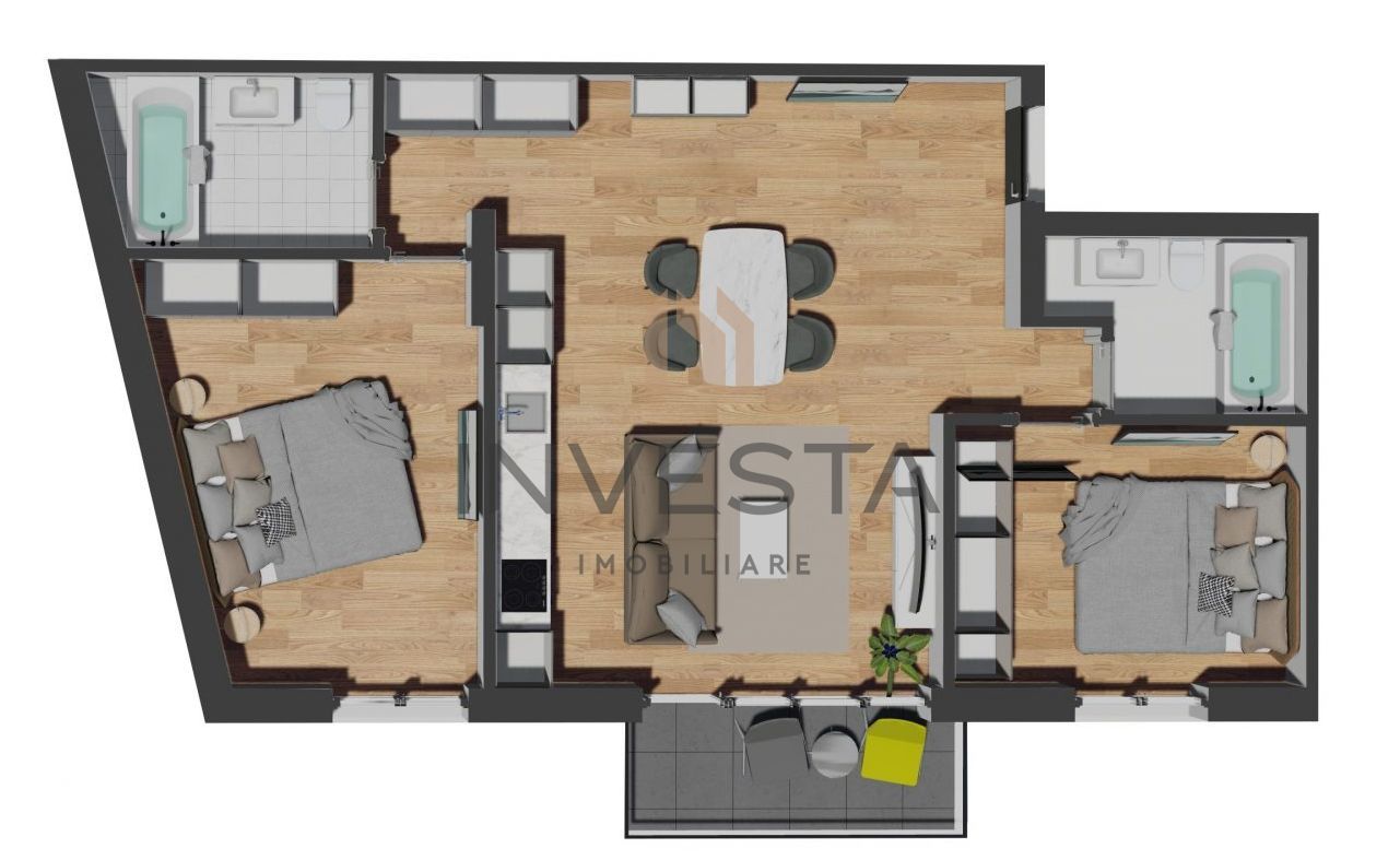 Apartament 3 camere, bloc nou, balcon, zona VIVO! - Schiță 8