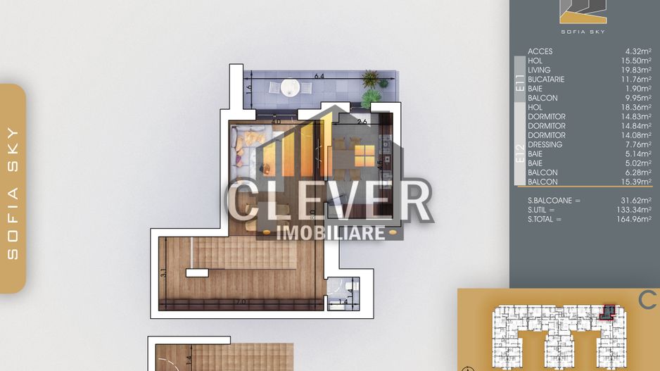 Duplex 4 Camere 165 mp, etaj 11/12, Pallady - metrou Teclu - Schiță 7