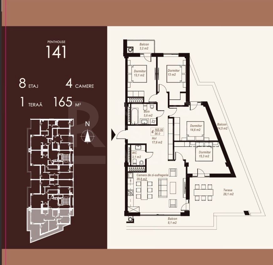 Vânzare  Penthouse 165 mp, strada Burebista, Ialoveni - Poză 14