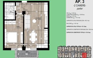 Apartament nou de vânzare Otopeni – 2 camere, balcon, parcare inclusă - Schiță 6
