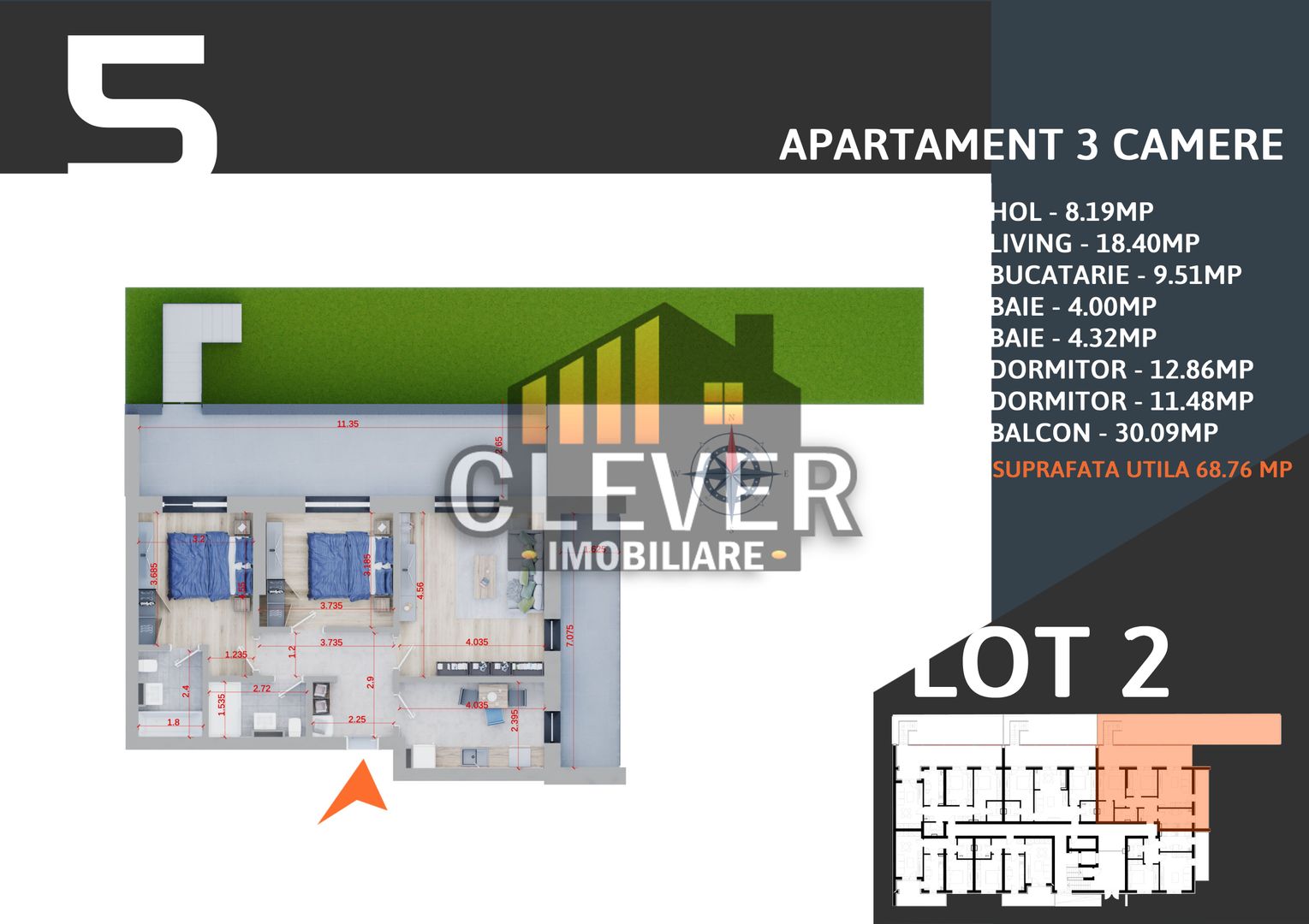 Apartament 3 camere Gradina 83mp+Parcare Finalizare Rapida - Schiță 1