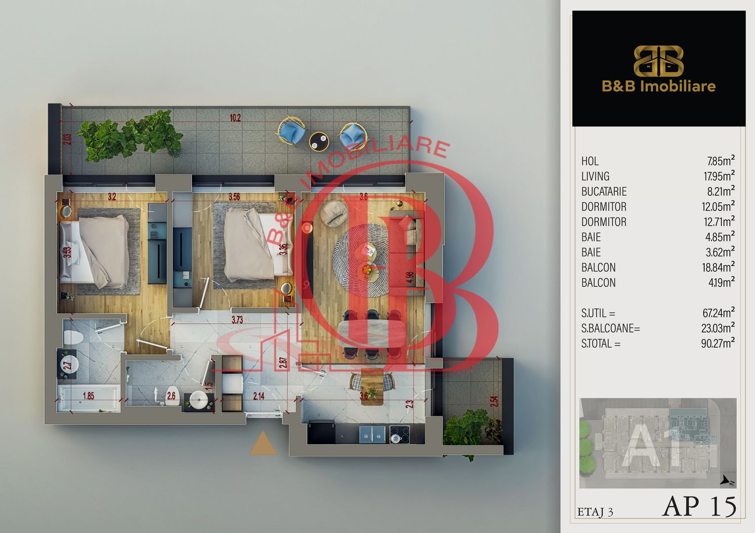 3 camere PREMIUM-Pallady -direct dezvoltator - Schiță 3