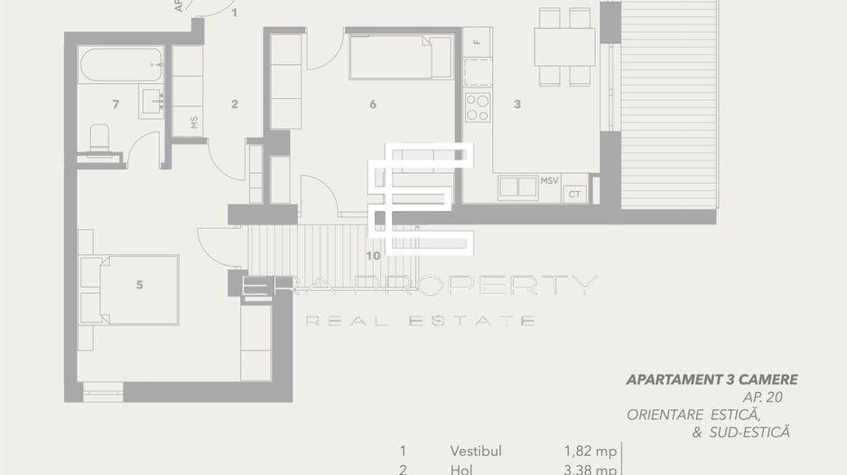 Apartament 3 camere – Etaj intermediar – Bloc cu lift si boxa inclusa – Sibiu - Schiță 12