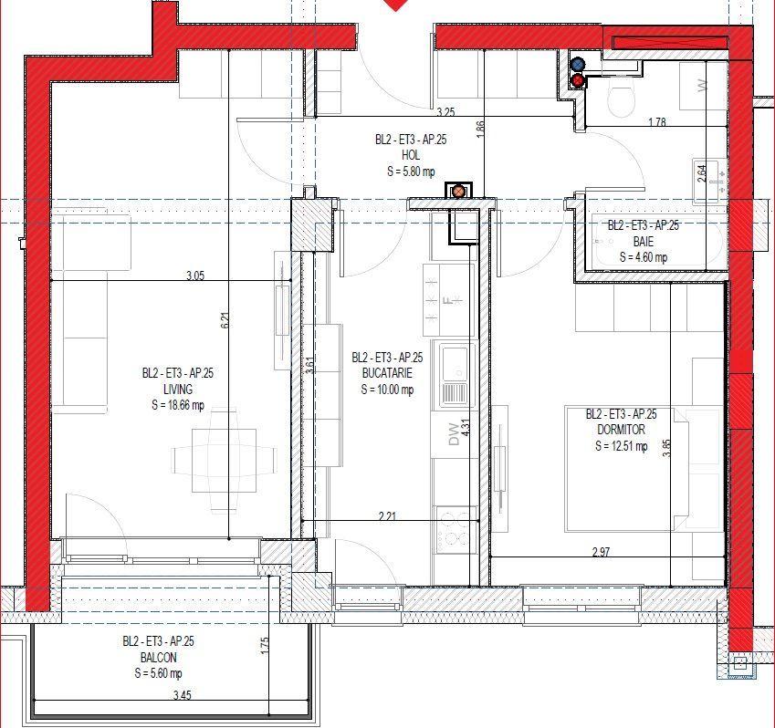 Apartament 2 camere - Proiect nou Sibiu - Schiță 5