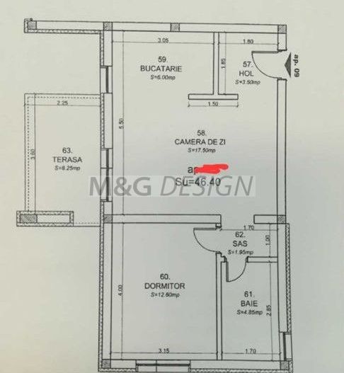 Apartament 2 camere Dumbravita etaj 1 - Schiță 7