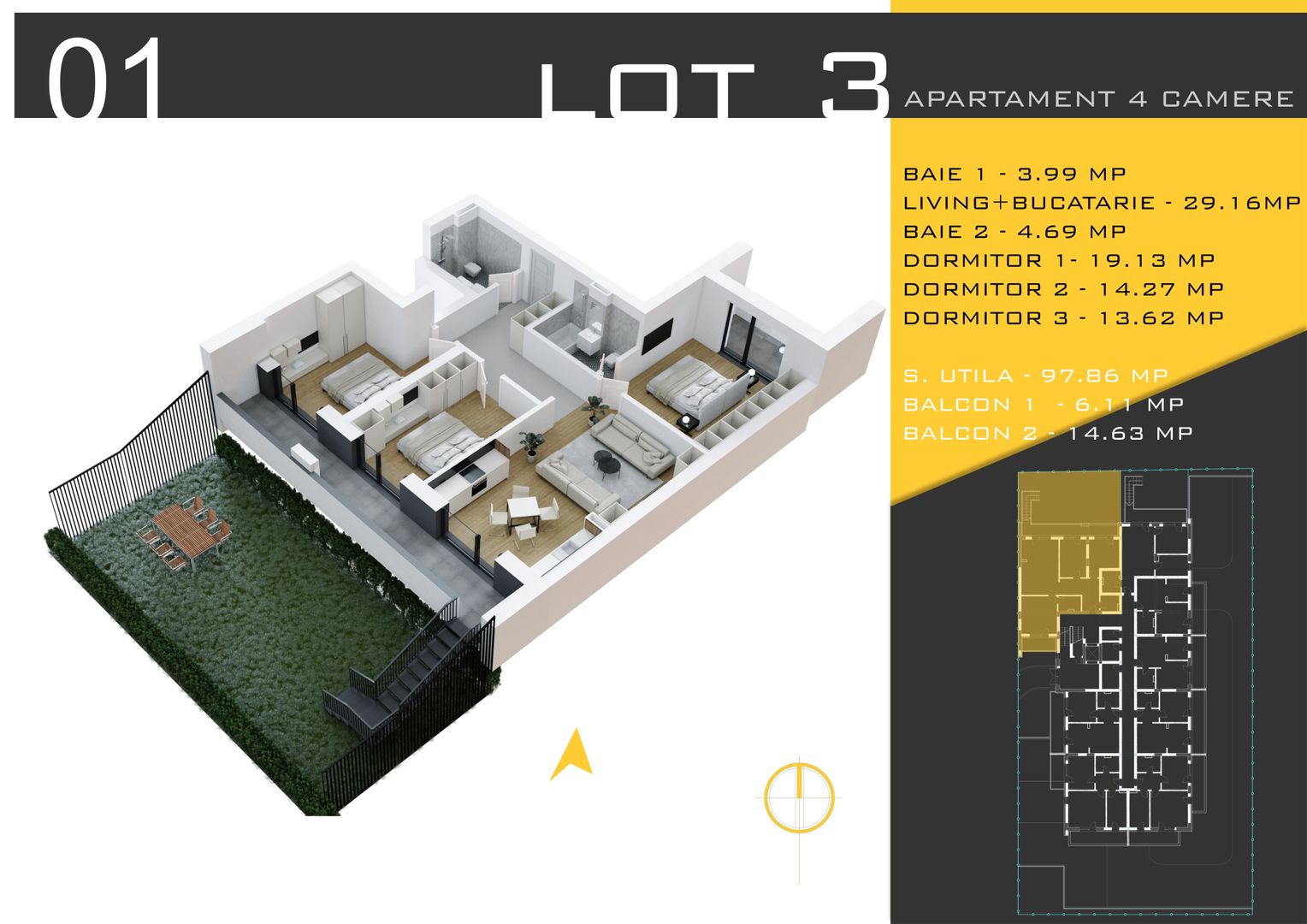 AP. 4 CAM.+CURTE 77MP IN NOUL PROIECT ROSSA RESIDENCE / PALLADY! - Poză 1