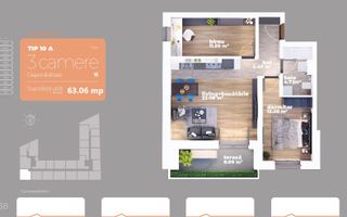 Apartament modern open space 3 camere Auchan Titan - Schiță 15