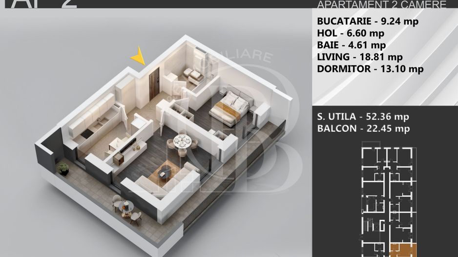 Apartament 2 camere bloc boutique Theodor Pallady - Schiță 3