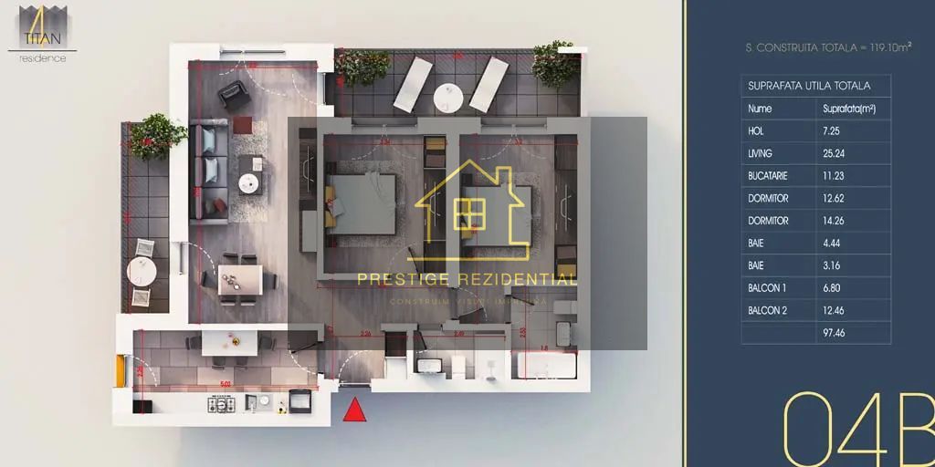 Pallady-metrou Teclu-3 cam-bloc finalizat- incalzire in pardoseala-A/C - Poză 2